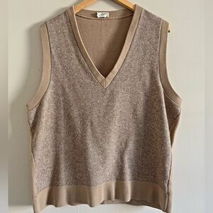Vintage 70’s v-neck neutral wool knit beige tan unisex sweater vest